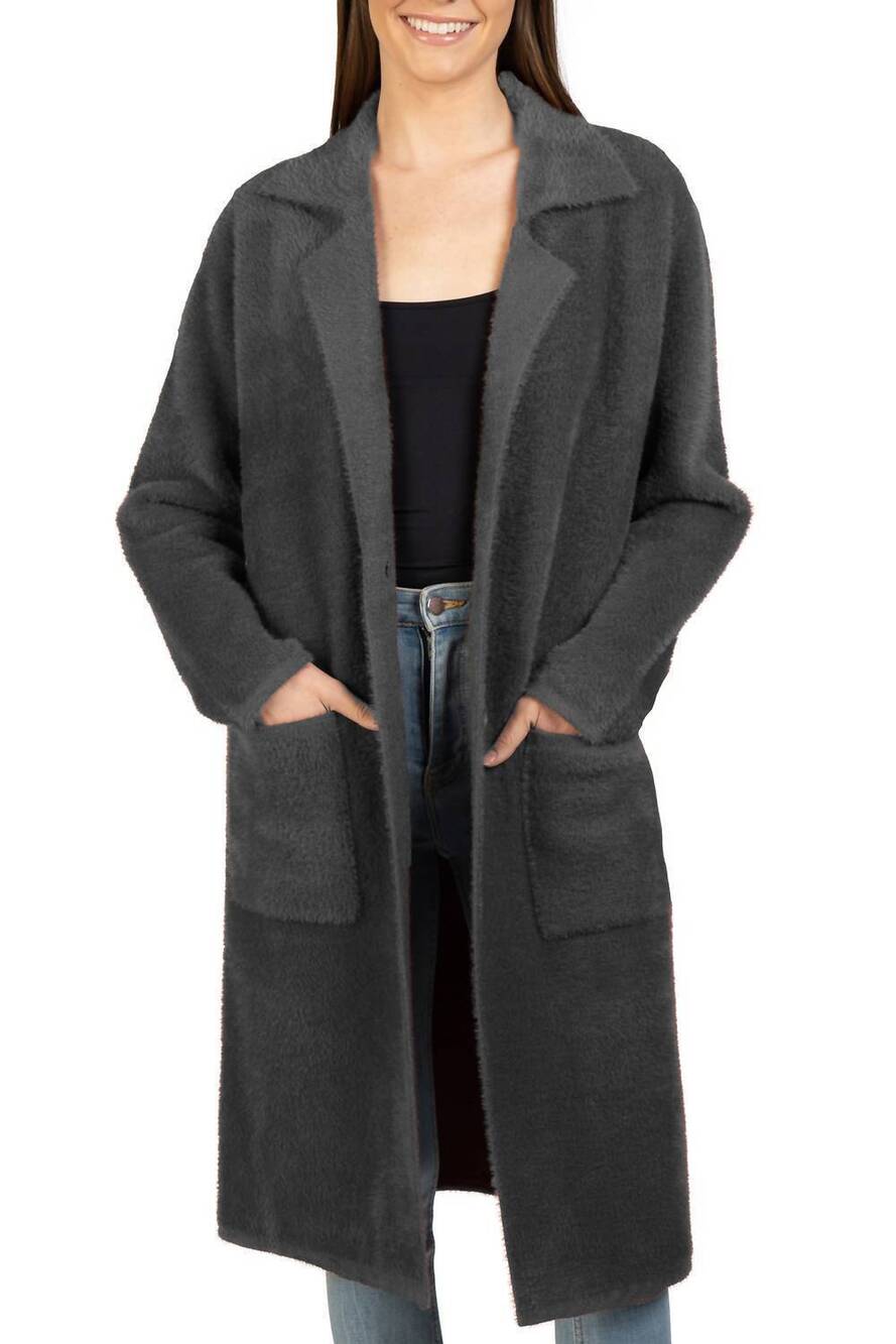 NEW LOVE TOKEN joe fuzzy cardigan in charcoal
